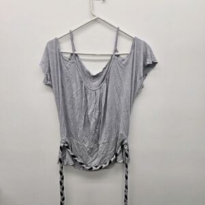 Madrag Cold Shoulder Top With Rope Belt Size Medium Grey (A29)